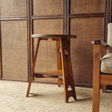 Load image into Gallery viewer, VINTAGE ARTS &amp; CRAFTS OCCASSIONAL TABLE, WITH OAK BASE AND BRASS TOP
