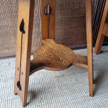 Load image into Gallery viewer, VINTAGE ARTS &amp; CRAFTS OCCASSIONAL TABLE, WITH OAK BASE AND BRASS TOP
