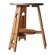 VINTAGE ARTS & CRAFTS OCCASSIONAL TABLE, WITH OAK BASE AND BRASS TOP