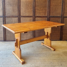 Load image into Gallery viewer, VINTAGE SOLID PINE TRESTLE STYLE RUSTIC FARMHOUSE REFECTORY TABLE
