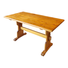 Load image into Gallery viewer, VINTAGE SOLID PINE TRESTLE STYLE RUSTIC FARMHOUSE REFECTORY TABLE
