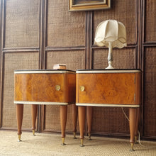 Load image into Gallery viewer, PAIR OF VINTAGE BURL BEDSIDE CABINETS
