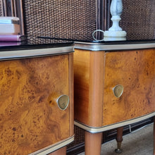Load image into Gallery viewer, PAIR OF VINTAGE BURL BEDSIDE CABINETS
