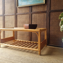 Load image into Gallery viewer, LARGE VINTAGE CANE COFFEE TABLE WITH GLASS TOP
