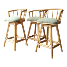 Load image into Gallery viewer, SET OF 3 CANE SWIVEL KITCHEN STOOLS BY GARRY MASTERS
