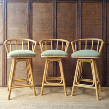 Load image into Gallery viewer, SET OF 3 CANE SWIVEL KITCHEN STOOLS BY GARRY MASTERS
