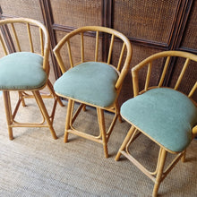 Load image into Gallery viewer, SET OF 3 CANE SWIVEL KITCHEN STOOLS BY GARRY MASTERS
