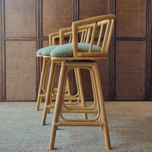 Load image into Gallery viewer, SET OF 3 CANE SWIVEL KITCHEN STOOLS BY GARRY MASTERS
