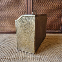 Load image into Gallery viewer, MID CENTURY VINTAGE EMBOSSED BRASS MAGAZINE RACK MADE IN ENGLAND
