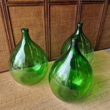 Load image into Gallery viewer, VINTAGE ITALIAN EMERALD GREEN GLASS ONION DEMIJOHNS.

