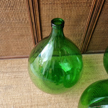 Load image into Gallery viewer, VINTAGE ITALIAN EMERALD GREEN GLASS ONION DEMIJOHNS.
