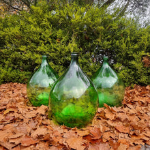 Load image into Gallery viewer, VINTAGE ITALIAN EMERALD GREEN GLASS ONION DEMIJOHNS.
