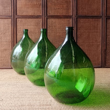 Load image into Gallery viewer, VINTAGE ITALIAN EMERALD GREEN GLASS ONION DEMIJOHNS.
