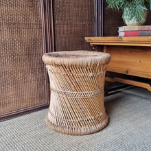 Load image into Gallery viewer, VINTAGE JUTE AND SARKANDA WOOD 'MUDDA' SIDE TABLE / STOOL
