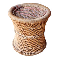 VINTAGE JUTE AND SARKANDA WOOD 'MUDDA' SIDE TABLE / STOOL