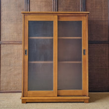 Load image into Gallery viewer, VINTAGE OAK CABINET WITH FROSTED GLASS SLIDING DOORS
