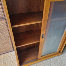 Load image into Gallery viewer, VINTAGE OAK CABINET WITH FROSTED GLASS SLIDING DOORS
