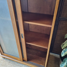 Load image into Gallery viewer, VINTAGE OAK CABINET WITH FROSTED GLASS SLIDING DOORS
