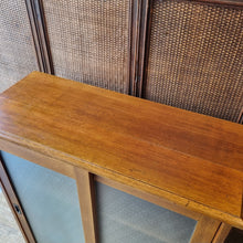 Load image into Gallery viewer, VINTAGE OAK CABINET WITH FROSTED GLASS SLIDING DOORS
