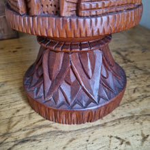 Load image into Gallery viewer, VINTAGE LAMP WITH HAND CARVED TEAK BASE AND WOVEN RATTAN SHADE
