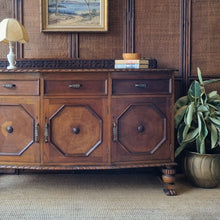 Load image into Gallery viewer, VINTAGE JACOBEAN REVIVAL OAK SIDEBOARD / BUFFET
