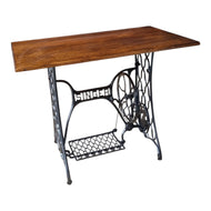 RESTORED VINTAGE SINGLE TREADLE CONSOLE TABLE / SOLID RECLAIMED TASMANIAN OAK TOP