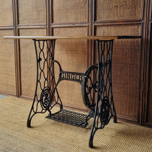 Load image into Gallery viewer, RESTORED VINTAGE SINGLE TREADLE CONSOLE TABLE / SOLID RECLAIMED TASMANIAN OAK TOP
