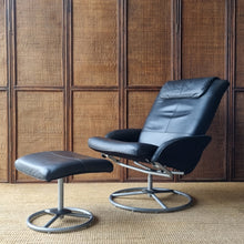 Load image into Gallery viewer, VINTAGE IKEA 'MALUNG' LEATHER SWIVEL ARMCHAIR &amp; OTTOMAN
