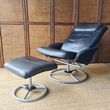 Load image into Gallery viewer, VINTAGE IKEA 'MALUNG' LEATHER SWIVEL ARMCHAIR &amp; OTTOMAN
