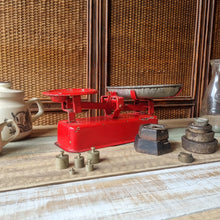 Load image into Gallery viewer, VINTAGE RED ENAMEL GROCER'S SCALE WITH WEIGHTS
