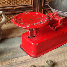Load image into Gallery viewer, VINTAGE RED ENAMEL GROCER'S SCALE WITH WEIGHTS
