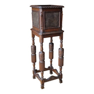 ANTIQUE CARVED TIMBER & CANE PLANT STAND / JARDINIÈRE STAND