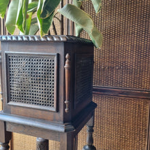 Load image into Gallery viewer, ANTIQUE CARVED &amp; CANE PLANT STAND / JARDINIÈRE STAND
