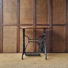 Load image into Gallery viewer, UPCYCLED VINTAGE SINGLE TREADLE CONSOLE TABLE / SOLID RECLAIMED HARDWOOD TOP
