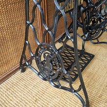 Load image into Gallery viewer, UPCYCLED VINTAGE SINGLE TREADLE CONSOLE TABLE / SOLID RECLAIMED HARDWOOD TOP
