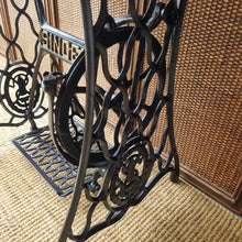 Load image into Gallery viewer, UPCYCLED VINTAGE SINGLE TREADLE CONSOLE TABLE / SOLID RECLAIMED HARDWOOD TOP
