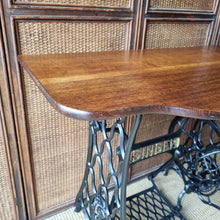 Load image into Gallery viewer, UPCYCLED VINTAGE SINGLE TREADLE CONSOLE TABLE / SOLID RECLAIMED HARDWOOD TOP
