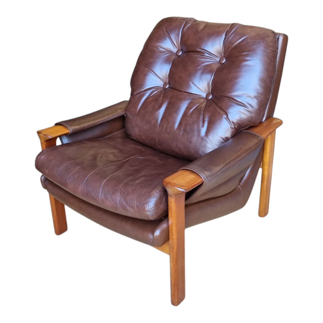 VINTAGE TESSA T1 CHOCOLATE BROWN LEATHER ARMCHAIR