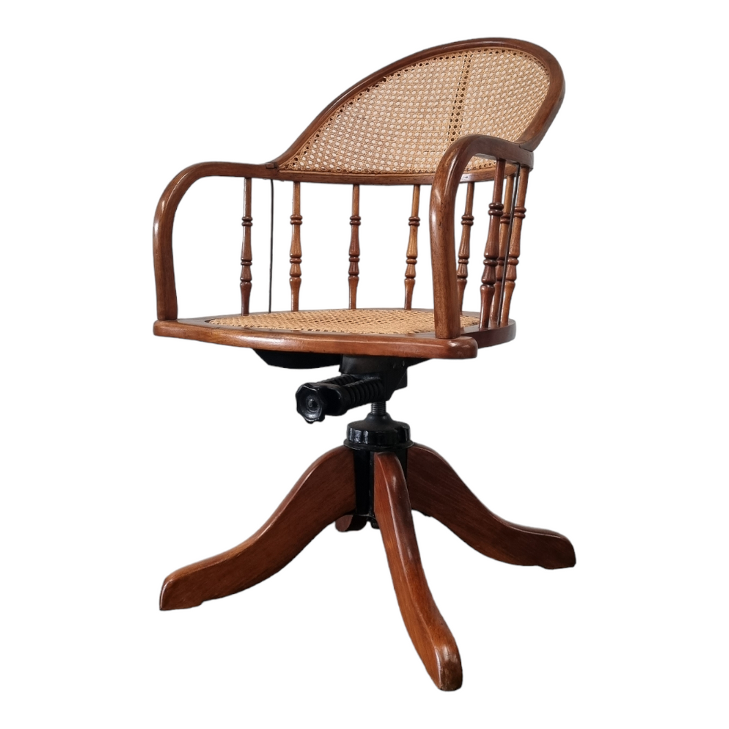 OAK BENTWOOD & RATTAN SWIVEL OFFICE CHAIR