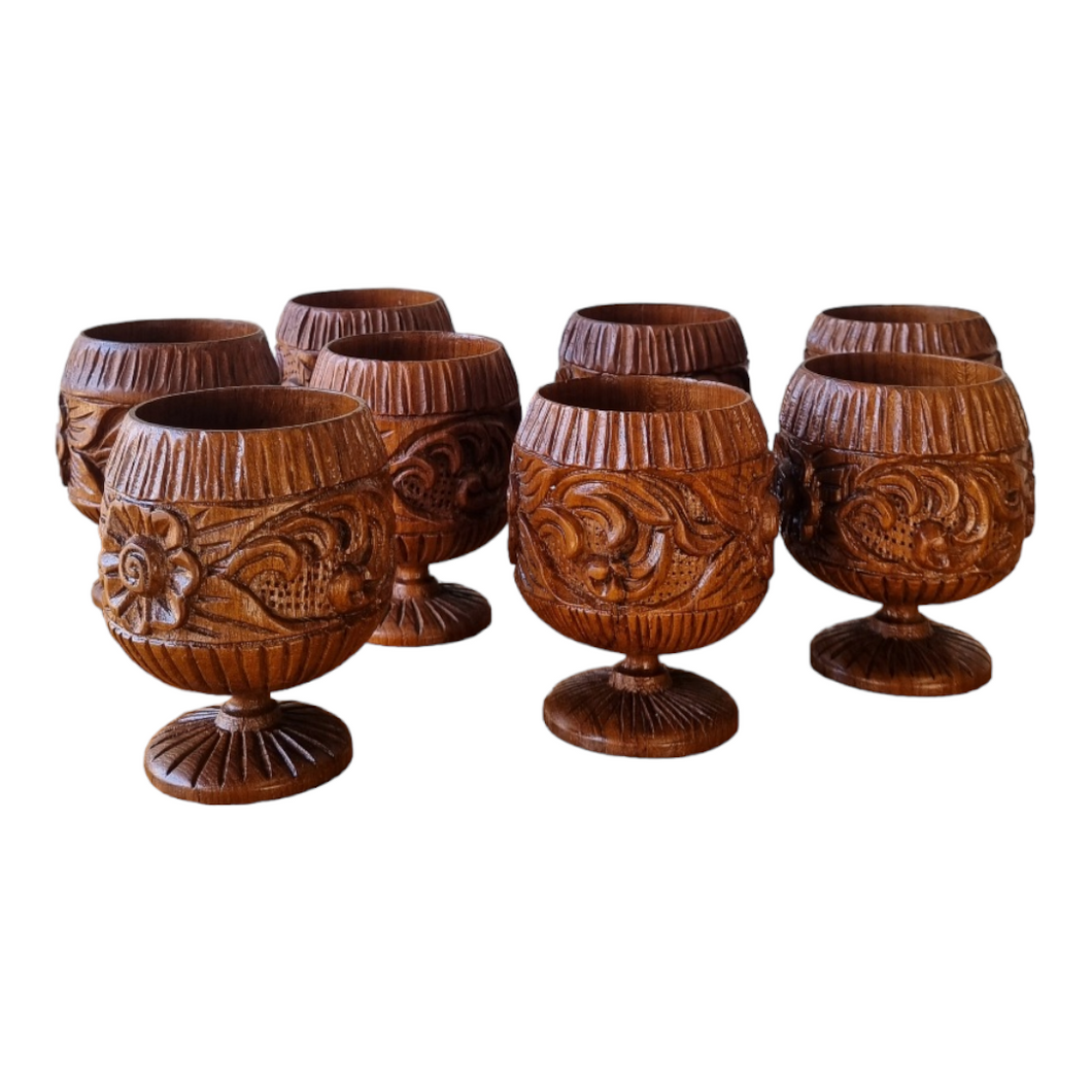 SET OF 8 VINTAGE TEAK STACKING GOBLETS