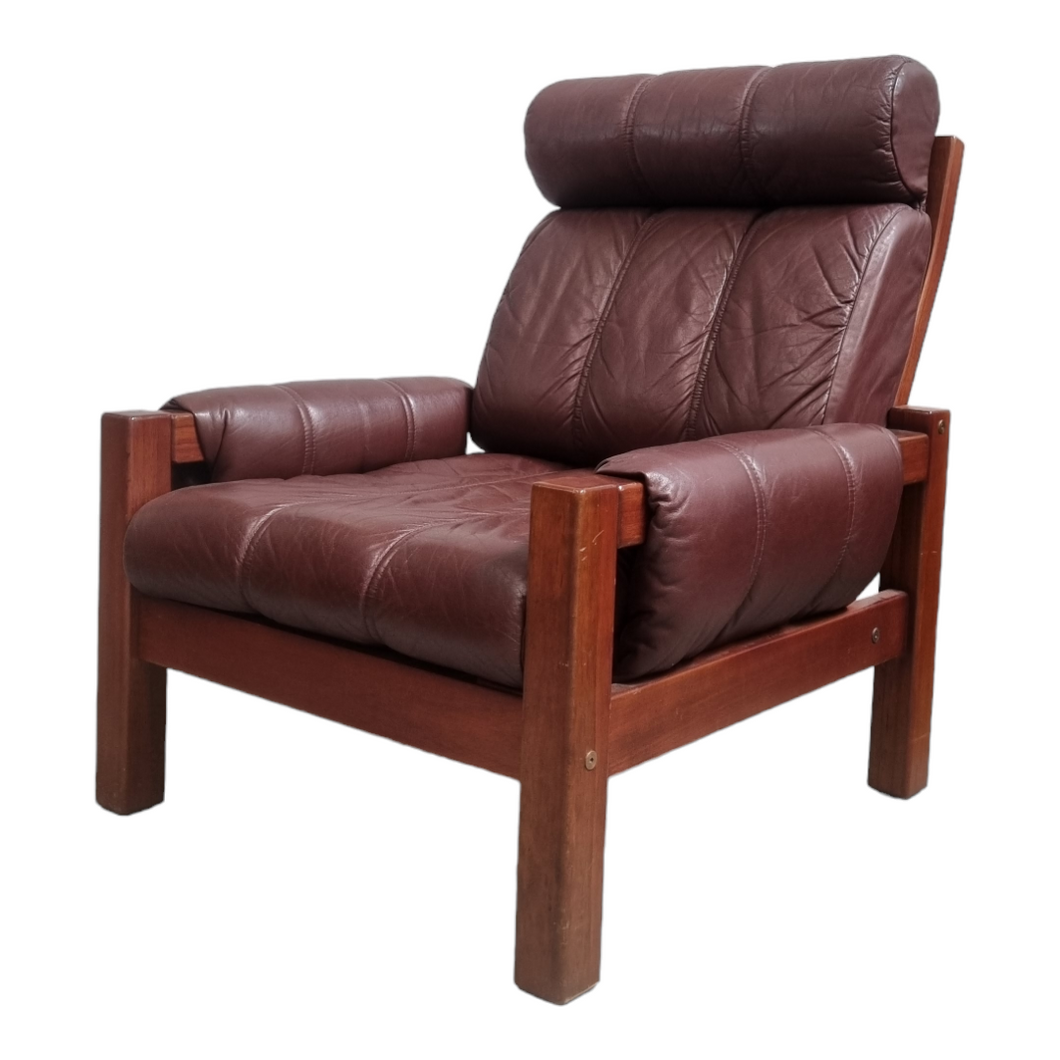 DANISH DELUXE LEATHER ARMCHAIRS. ONE AVAILABLE.