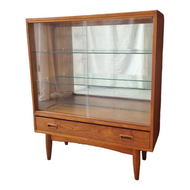 MID CENTURY TEAK AND GLASS DISPLAY CABINET