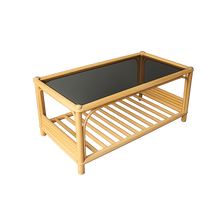Load image into Gallery viewer, LARGE VINTAGE CANE COFFEE TABLE WITH GLASS TOP
