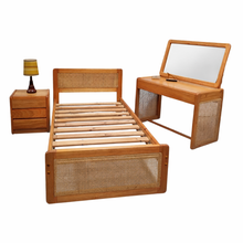 Load image into Gallery viewer, VINTAGE 3 PIECE PINE &amp; RATTAN BEDROOM SUITE
