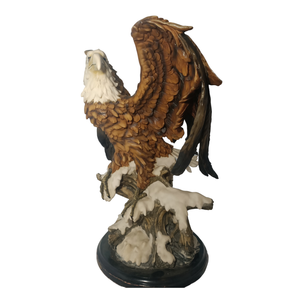 Eagle Statue Resin Glass Eyes on Wood Base 65cm Fine Art Collection